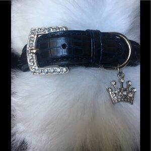 Statement Collar Croc Navy Crown Bling Med-Large